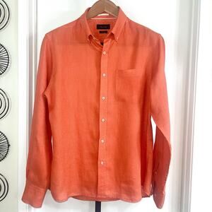 Porter & Ash Mens 100% Linen Flip Cuff Button Down Shirt - Orange, Size L